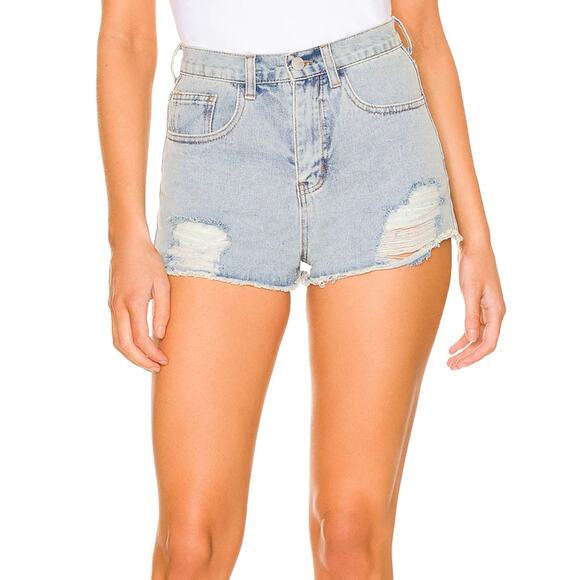 superdown Cutoff Jean Shorts XXS Faded Distress Rigid Denim Frayed Revolve NEW - Picture 1 of 7